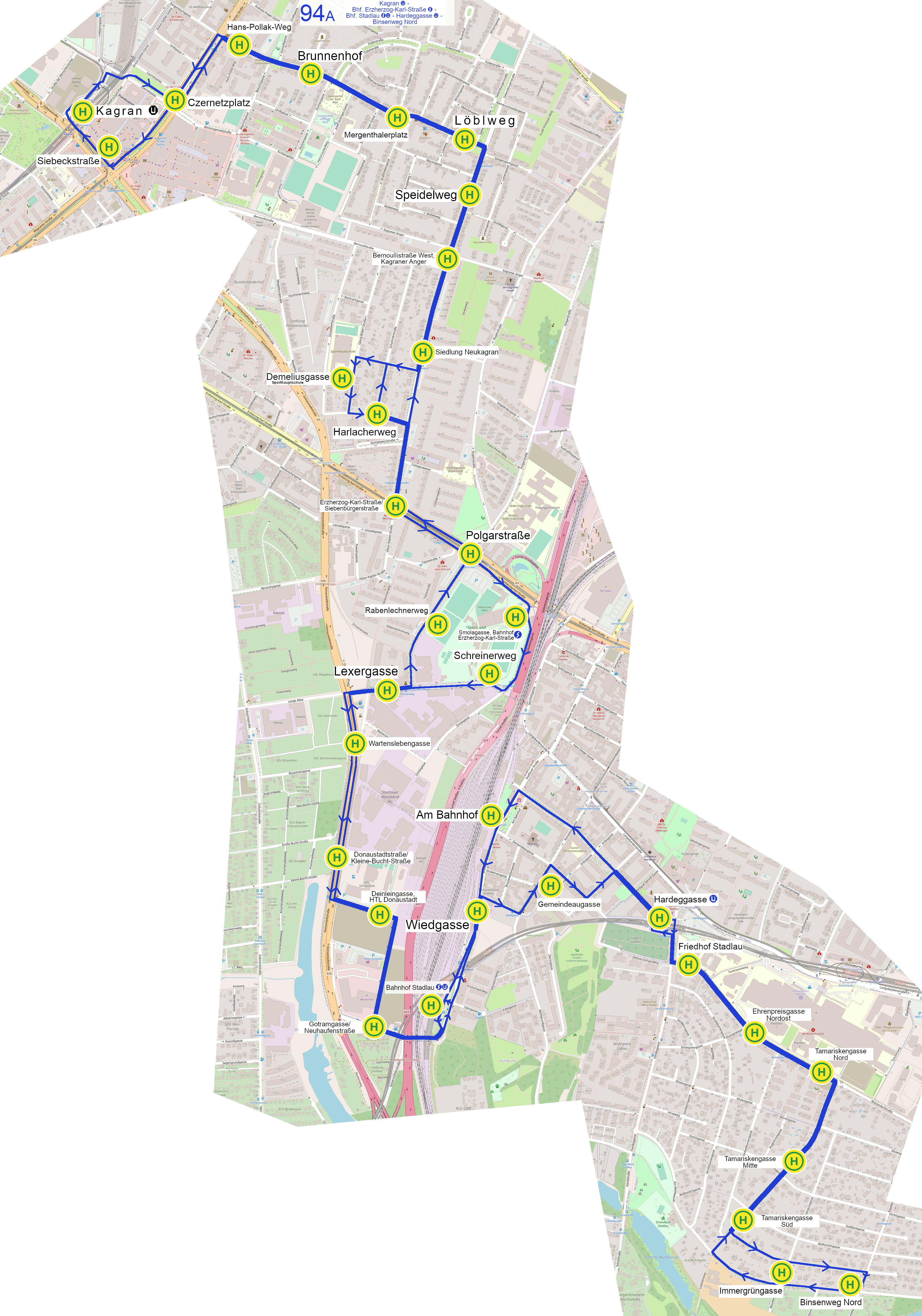 Linienverlauf 94A auf Karte