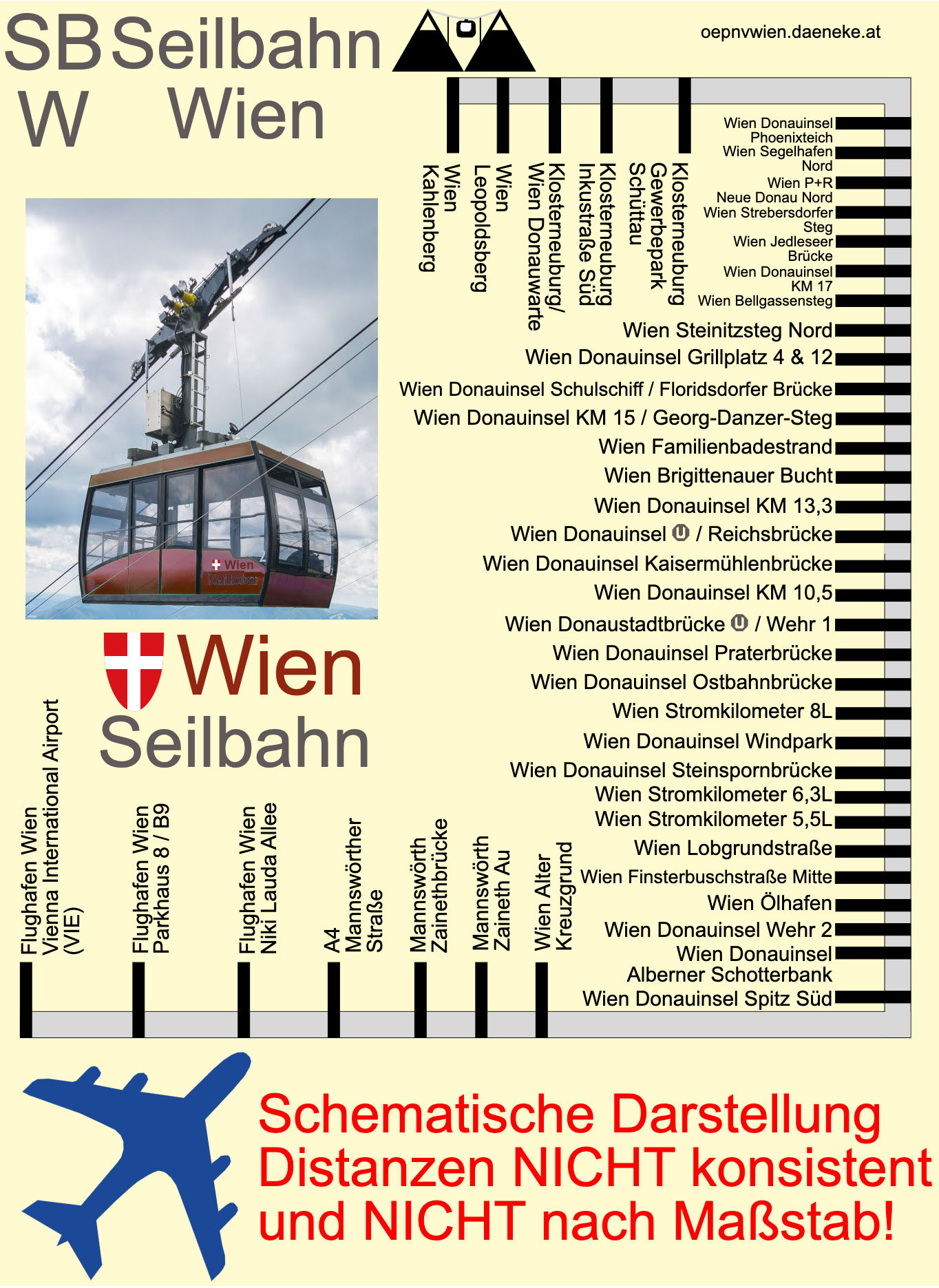Schematische Karte Seilbahn Wien