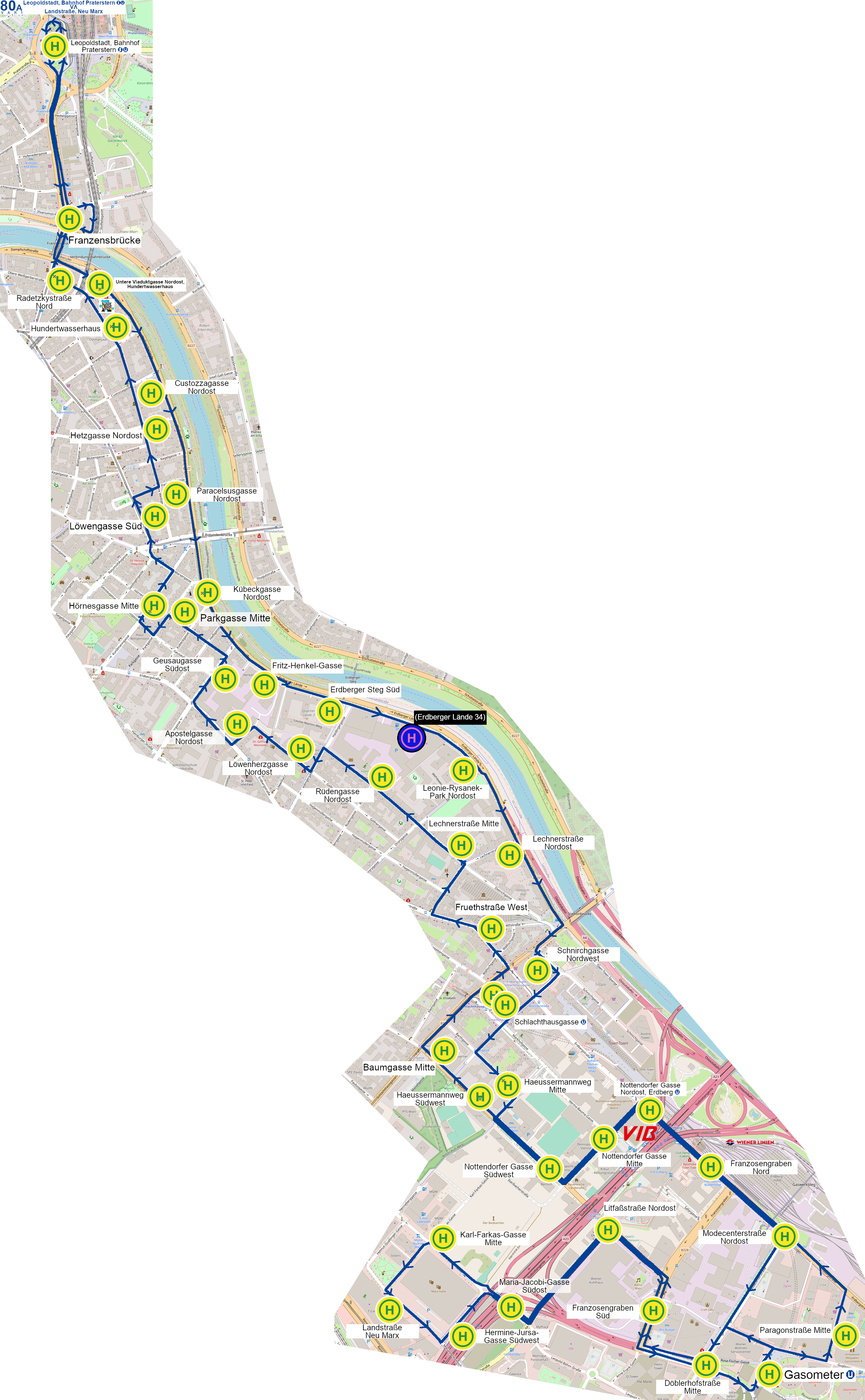 Linienverlauf VARiante 1 auf Karte